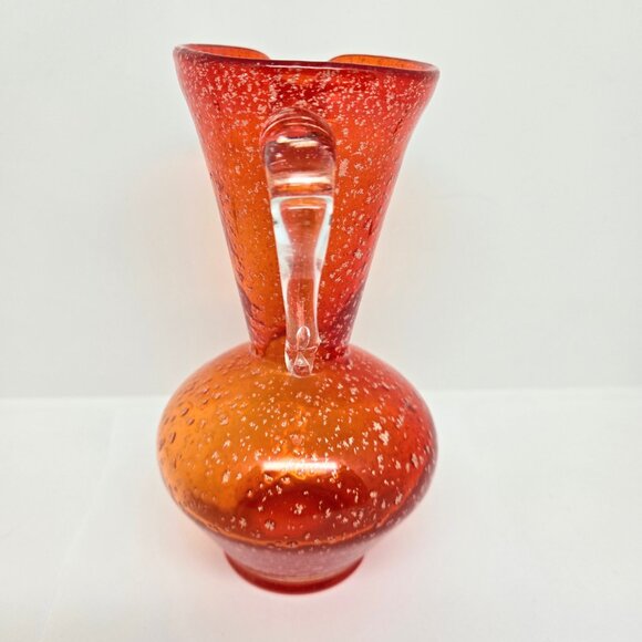 Vintage Orange / Red Glass Pitcher Bud Vase, Clean Handle, Silver Specks, 6" - Picture 5 of 11